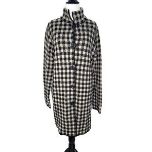 Beautiful Italian Plaid Button-Front Sweater, Wool blend Nwt! Black/camel